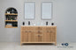 Catalina 60" Natural Oak Double Sink Bathroom Vanity with Quartz Top & Black Hardware