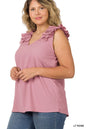 ZENANA Plus Woven Wool Dobby Ruffle Trim Sleeveless Top