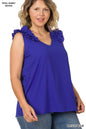 ZENANA Plus Woven Wool Dobby Ruffle Trim Sleeveless Top