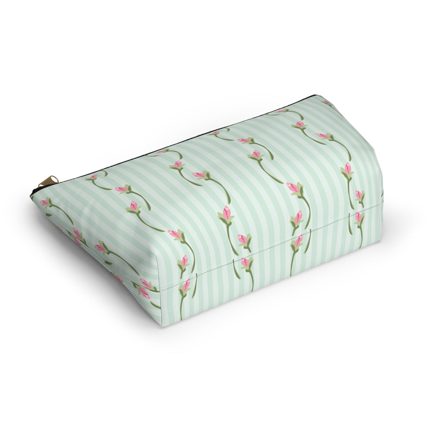 Customizable: Floral Print Accessory Pouch | Cute Makeup Bag, Travel Organizer, Gift for Her, Floral Clutch, Green Striped Bag
