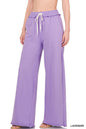 ZENANA French Terry Drawstring Waist Raw Edge Hem Pants