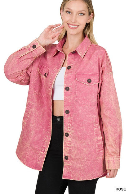 ZENANA Premium Cotton Woven Vintage Washed Shacket