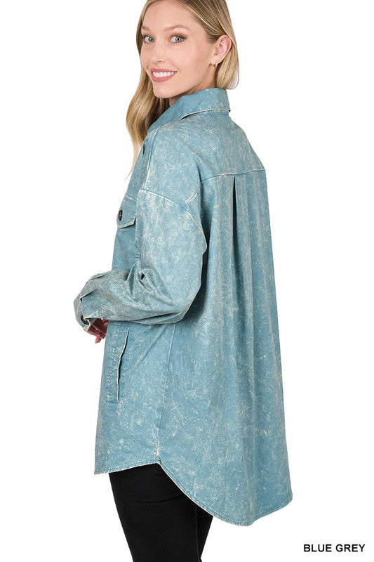 ZENANA Premium Cotton Woven Vintage Washed Shacket