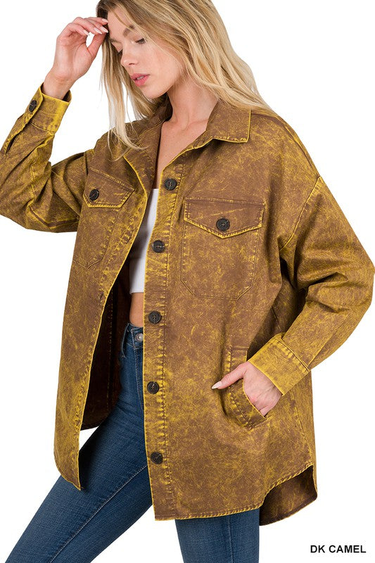 ZENANA Premium Cotton Woven Vintage Washed Shacket