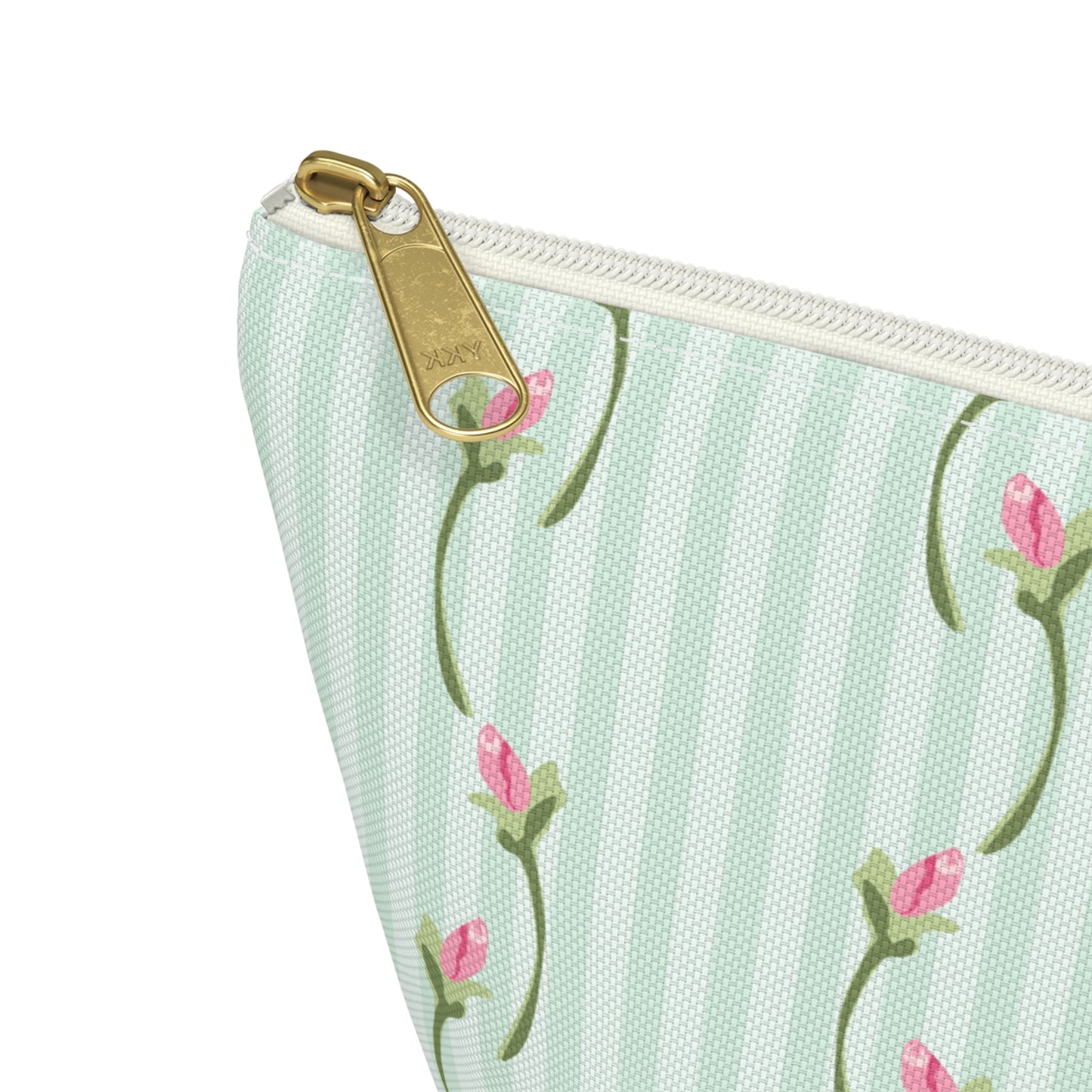 Customizable: Floral Print Accessory Pouch | Cute Makeup Bag, Travel Organizer, Gift for Her, Floral Clutch, Green Striped Bag