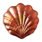 A copper-colored scallop shell-shaped glass plate with a metallic finish.