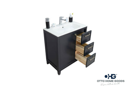 Frame 30" Dark Gray Bathroom Vanity with Integrated Sink & Brushed Nickel Hardware