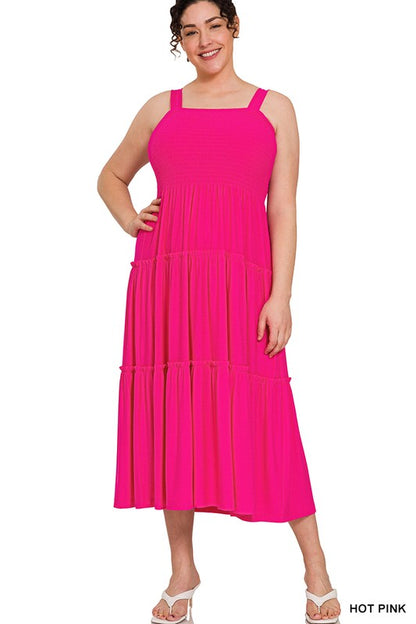 ZENANA Plus Smocked Tiered Midi Dress