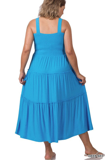 ZENANA Plus Smocked Tiered Midi Dress