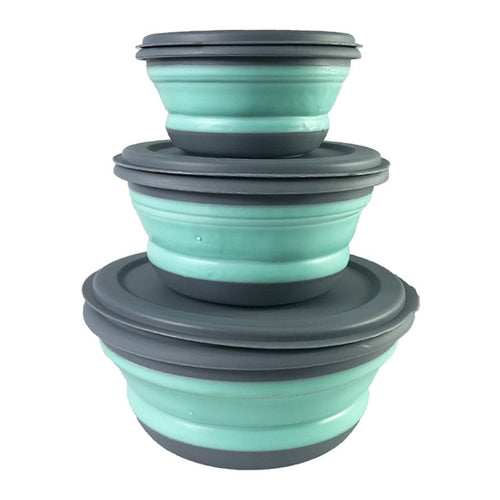 3Piece Collapsible Silicone Bowls Set with Lids