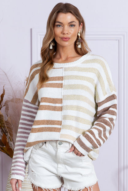 Color Block Striped Sweater Women's Drop Shoulder Pullover Women's Top