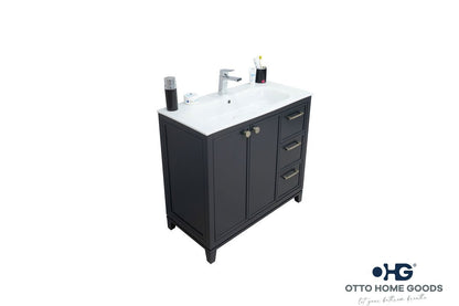 Frame 36" Dark Gray Bathroom Vanity with Integrated Sink & Brushed Nickel Hardware