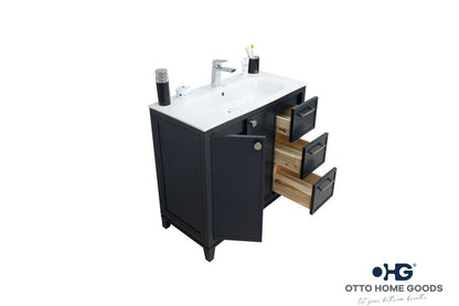 Frame 36" Dark Gray Bathroom Vanity with Integrated Sink & Brushed Nickel Hardware