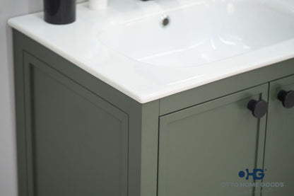 Frame 24" Pine Green Bathroom Vanity with Integrated Sink & Black Hardware
