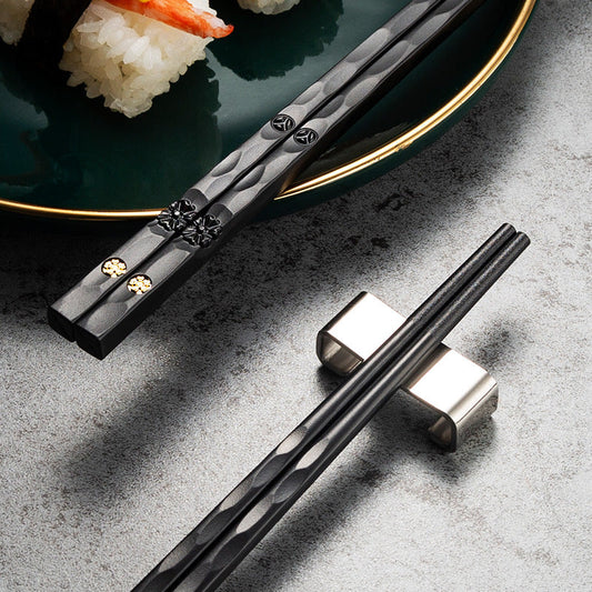 Stylish Reusable Black  Gold Chopsticks Set 5 Pairs