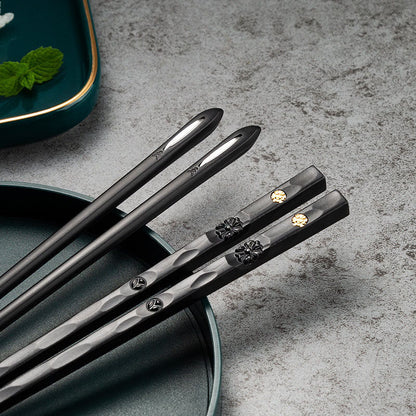 Stylish Reusable Black  Gold Chopsticks Set 5 Pairs