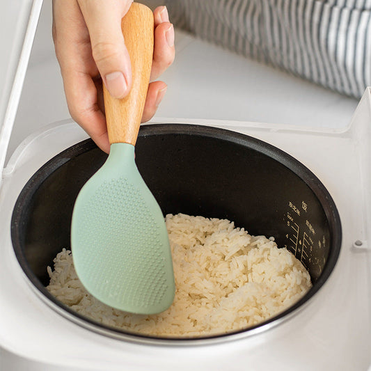 HeatResistant Silicone Spoon with Wooden Handle
