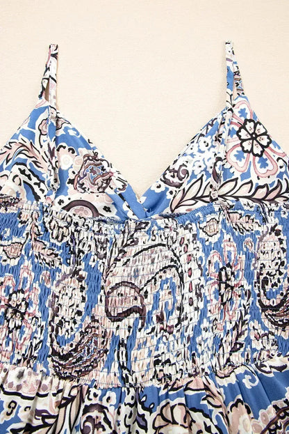 Blue Paisley Print Twist Boho Maxi Dress