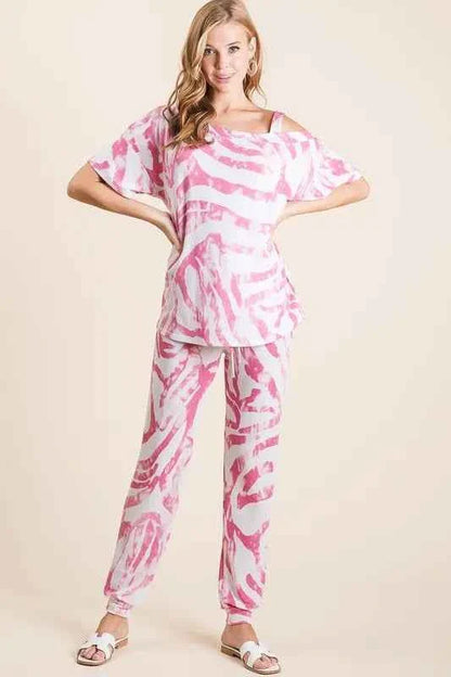 BiBi Zebra Print French Terry Stylish Top and Pants Combo