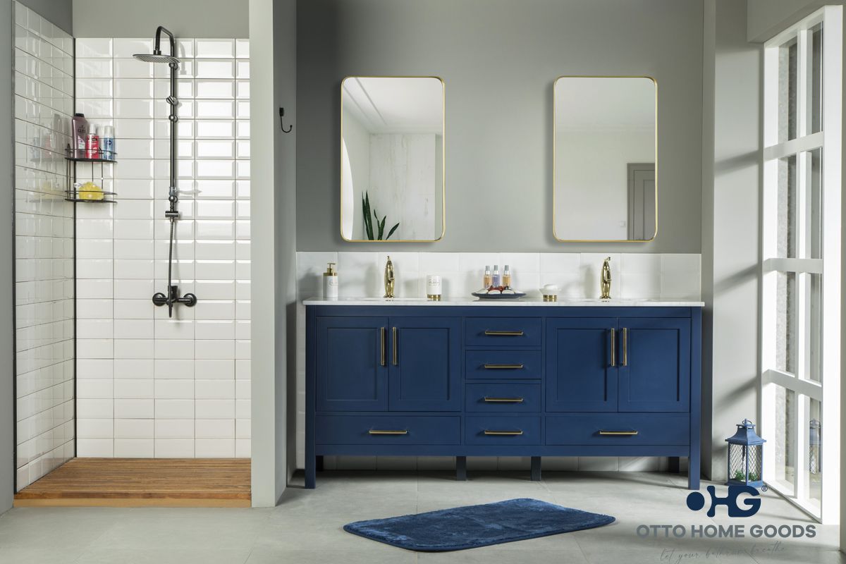 Ashley 72" Blue Double Bowls Bathroom Cabinet | Hardware | Kitchen + Metal