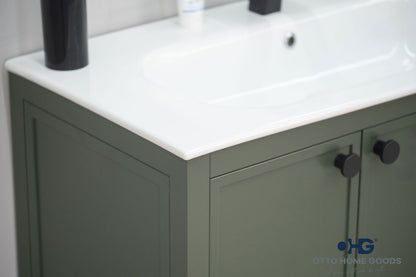 Frame 36" Pine Green Bathroom Vanity with Integrated Sink & Black Hardware