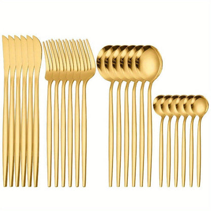 24Piece Gold Stainless Steel Portuguese Flatware Set