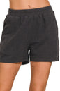 Zenana Cotton Slub Shorts in Black