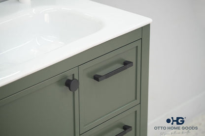 Frame 30" Pine Green Bathroom Vanity with Integrated Sink & Black Hardware