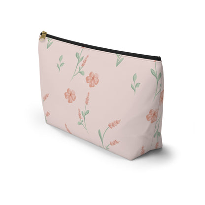 Customizable: Floral Cosmetic Bag with T-Bottom, Makeup Organizer, Flower Print Pouch, Cute Travel Accessory, Gift for Her, Mother’s Day