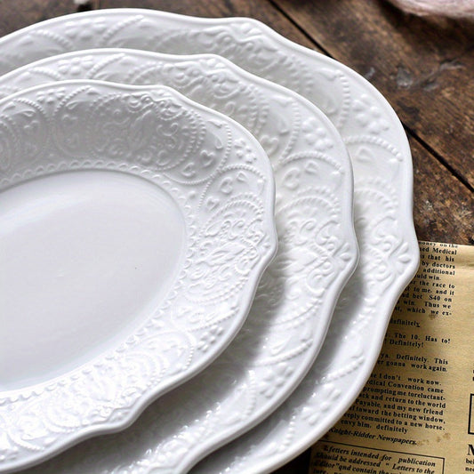 Vintage Lace Nordic Ceramic Dinner Plate  Microwave Safe