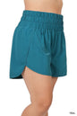 ZENANA Plus Windbreaker Smocked Waistband Running Shorts