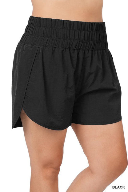 ZENANA Plus Windbreaker Smocked Waistband Running Shorts