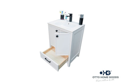 Frame 24" White Bathroom Vanity with Integrated Sink & Black Hardware