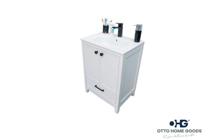 Frame 24" White Bathroom Vanity with Integrated Sink & Black Hardware