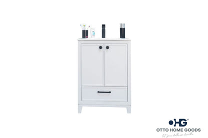 Frame 24" White Bathroom Vanity with Integrated Sink & Black Hardware