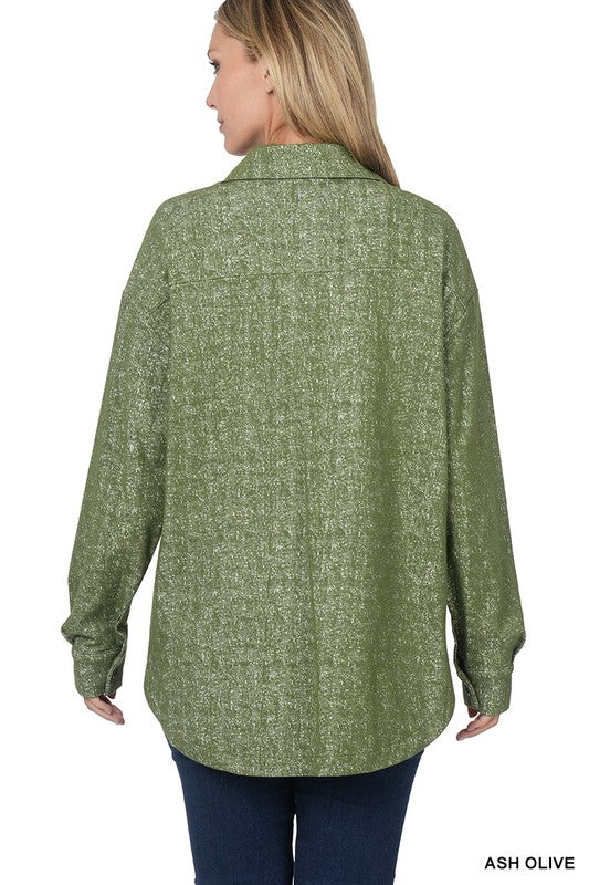 ZENANA Melange Knit Long Sleeve Shacket With Pockets