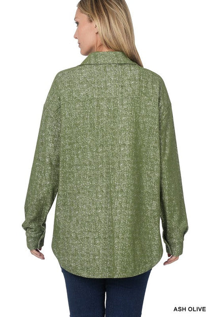 ZENANA Melange Knit Long Sleeve Shacket With Pockets