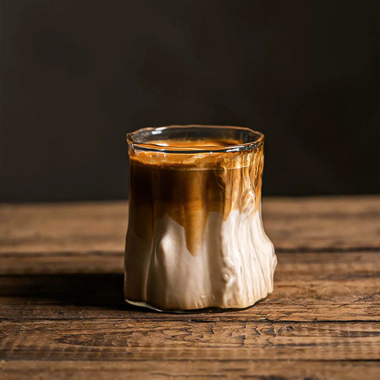Handcrafted Wood Grain Glass Cup for Hot Beverages