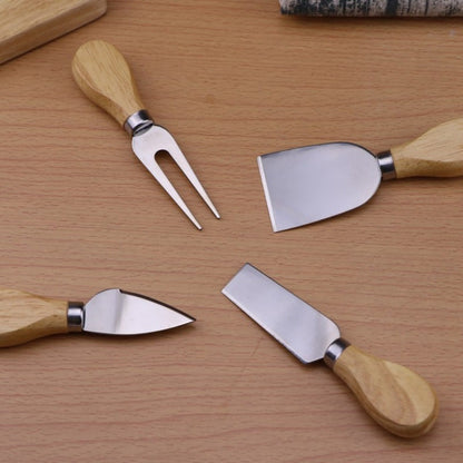 4Piece Stainless Steel Cheese Knife Set with Oak Handles