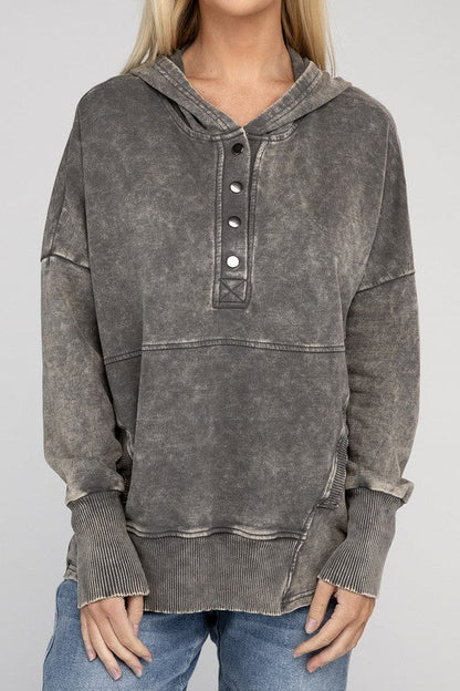 ZENANA French Terry Acid Wash Kangaroo Pocket Hoodie