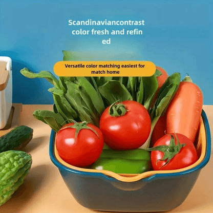 Double Layer Colander & Strainer Basket – Reusable Plastic Drain Basket for Kitchen, Fruits & Vegetables