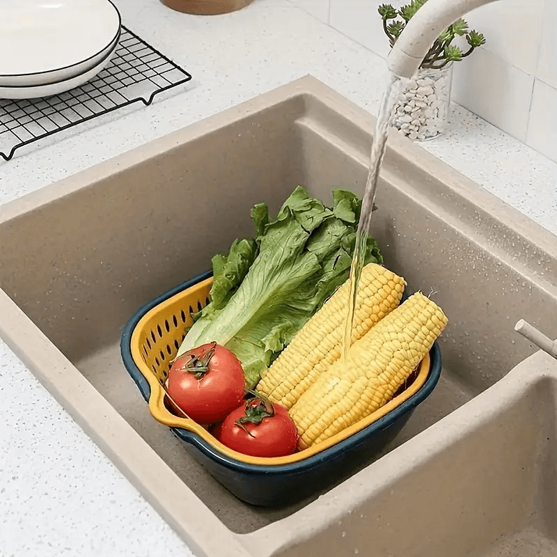 Double Layer Colander & Strainer Basket – Reusable Plastic Drain Basket for Kitchen, Fruits & Vegetables