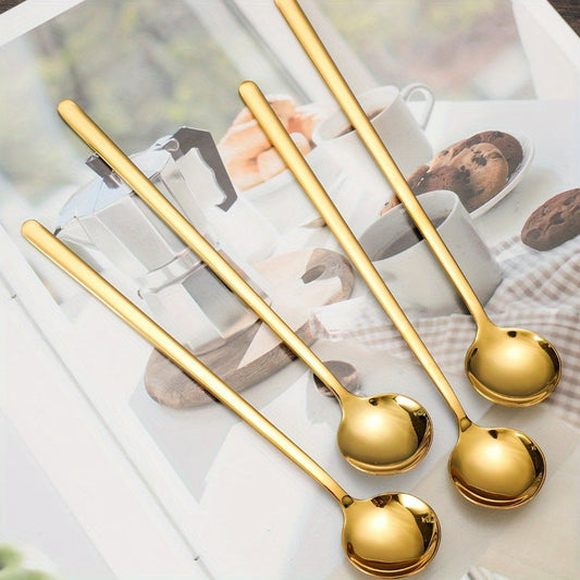 Elegant 304 Stainless Steel Long Handle Gold Spoons Set | Kitchen + Metal