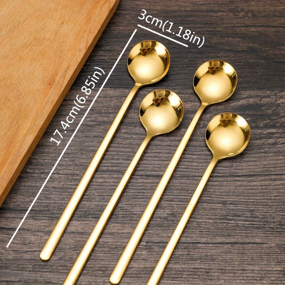 Elegant 304 Stainless Steel Long Handle Gold Spoons Set | Kitchen + Metal