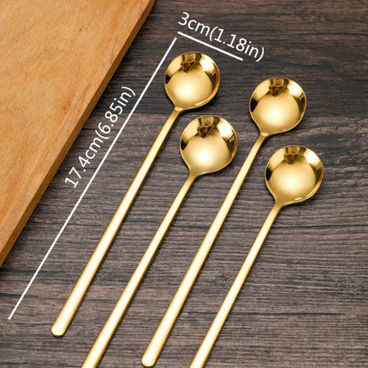 Elegant 304 Stainless Steel Long Handle Gold Spoons Set | Kitchen + Metal