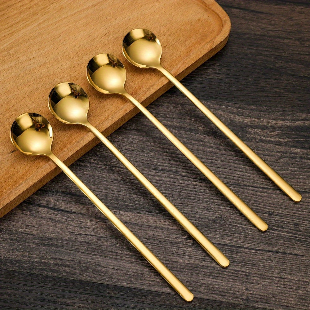 Elegant 304 Stainless Steel Long Handle Gold Spoons Set | Kitchen + Metal