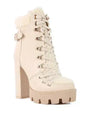 Faux Leather Fur Collar Ankle Boots - Chunky Heel | Femstylo