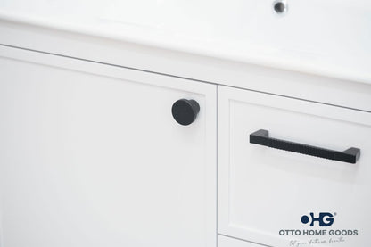 Frame 30" White Bathroom Vanity with Integrated Sink & Black Hardware