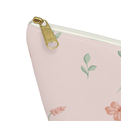 Customizable: Floral Cosmetic Bag with T-Bottom, Makeup Organizer, Flower Print Pouch, Cute Travel Accessory, Gift for Her, Mother’s Day