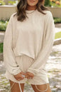Parchment Corded Knit Long Sleeve Top and High Waist Shorts Set